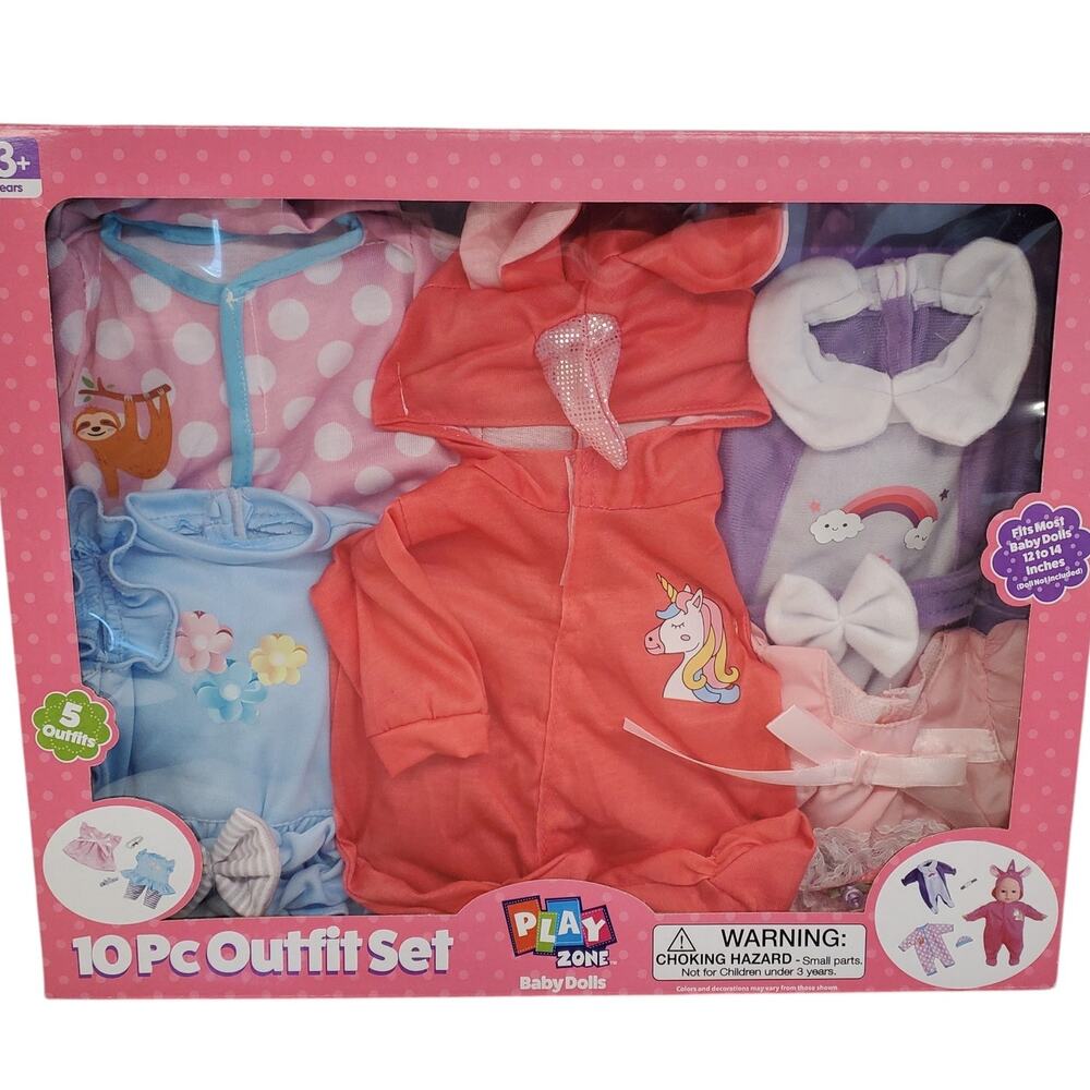 Play Zone Baby Doll Clothes 10 Piece Outfit Set NEW